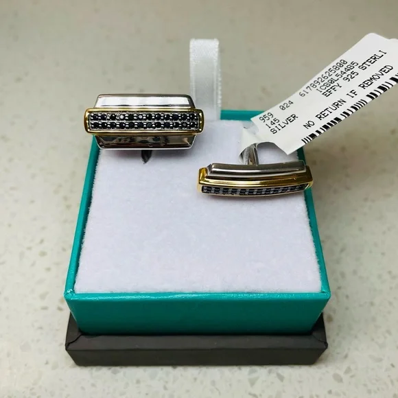 NEW Effy Men's Sterling Silver and Navy/Black Sapphire Cufflinks, 0.62 TCW